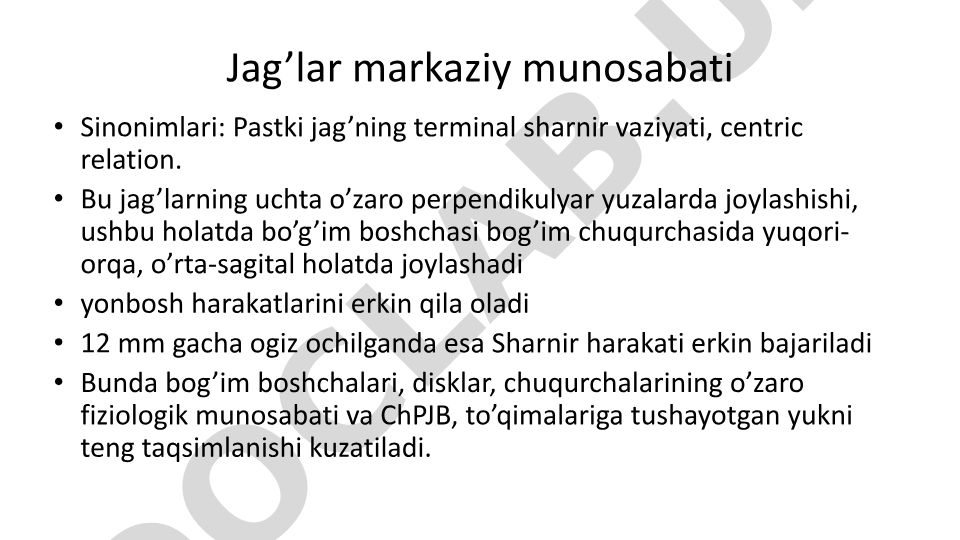 Jag'lar markaziy munosabati va ChPJB elementlari