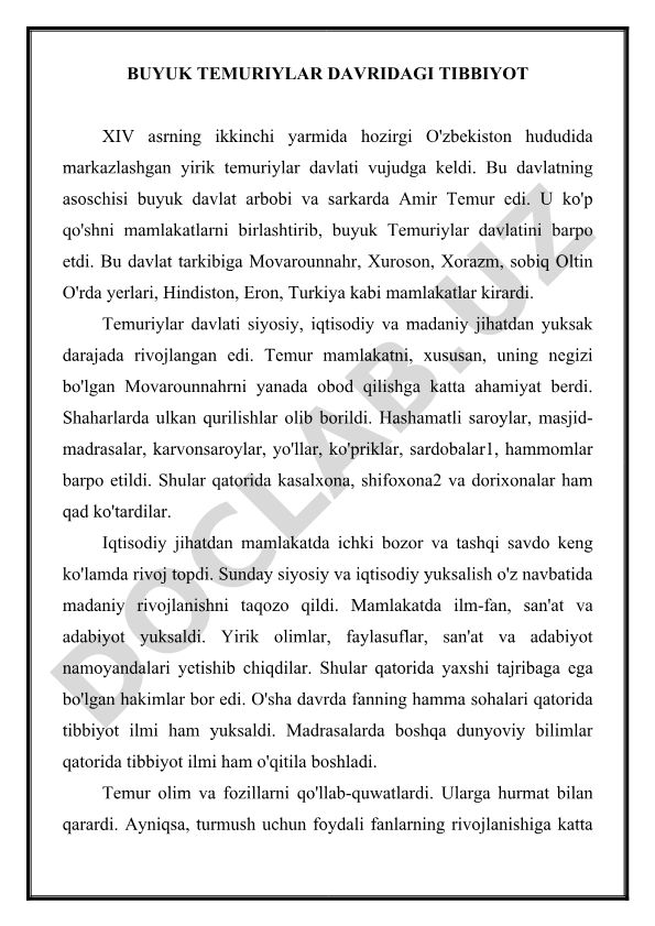 Buyuk Temuriylar davridagi tibbiyot