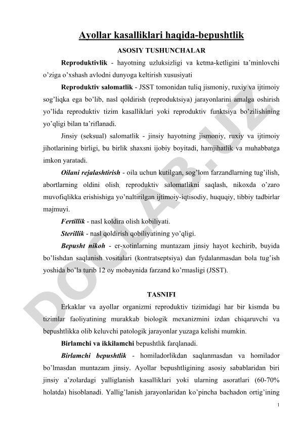 Ayollar kasalliklari haqida - bepushtlik asosiy tushunchalar