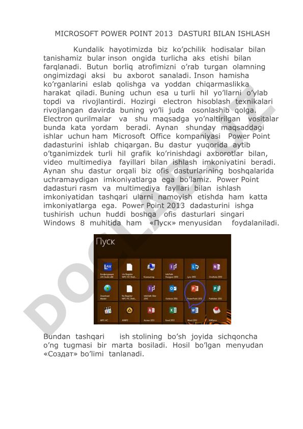Microsoft Power Point 2013 dasturi bilan ishlash
