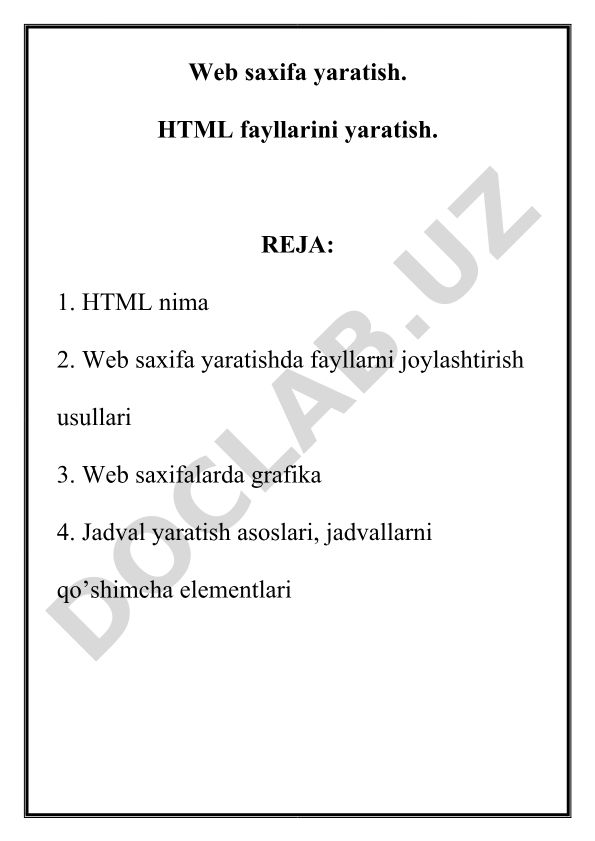 Web saxifa yaratish va HTML asoslari
