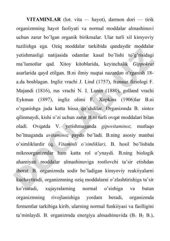 Vitaminlar haqida ilmiy ma'lumot