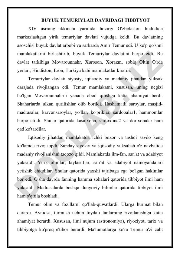 Buyuk Temuriylar davridagi tibbiyot