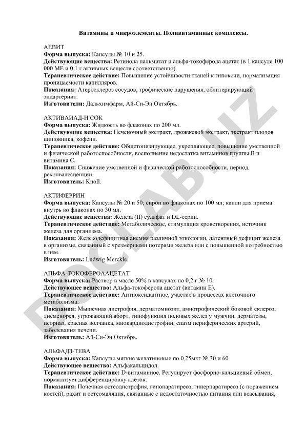 Витамины и микроэлементы в поливитаминных комплексах