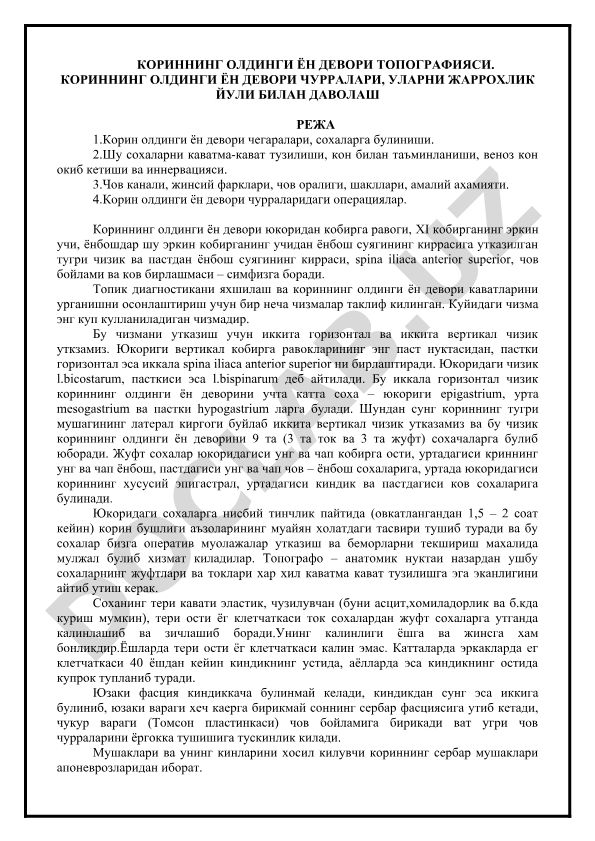 Кориннинг олдинги ён девори топографияси ва чурралари