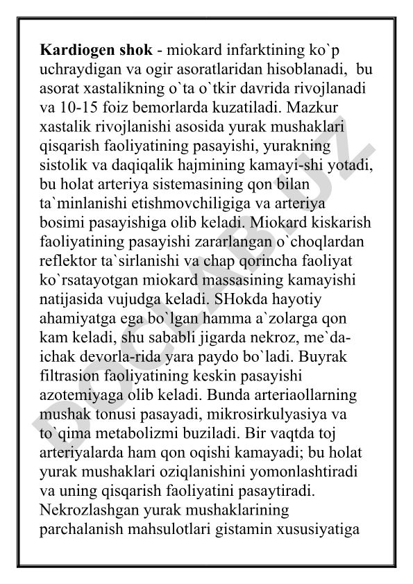 Kardiogen shok - miokard infarktining asoratlari
