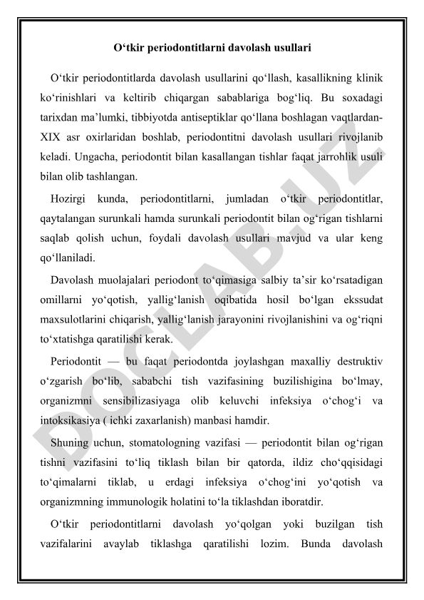 O‘tkir periodontitlarni davolash usullari