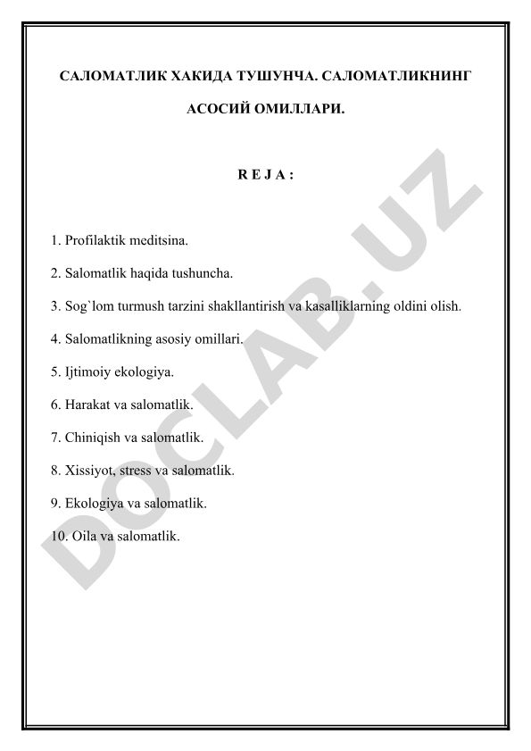 Salomatlik haqida tushuncha va uning asosiy omillari