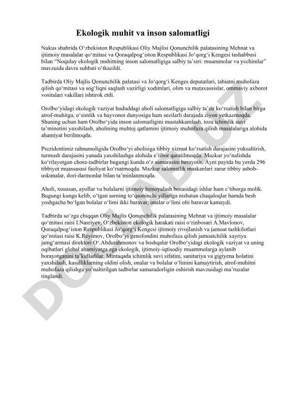 Noqulay ekologik muhitning inson salomatligiga salbiy ta'siri: muammolar va yechimlar