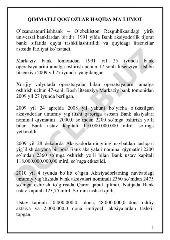 O'zsanoatqurilishbank tarixi va litsenziyalari