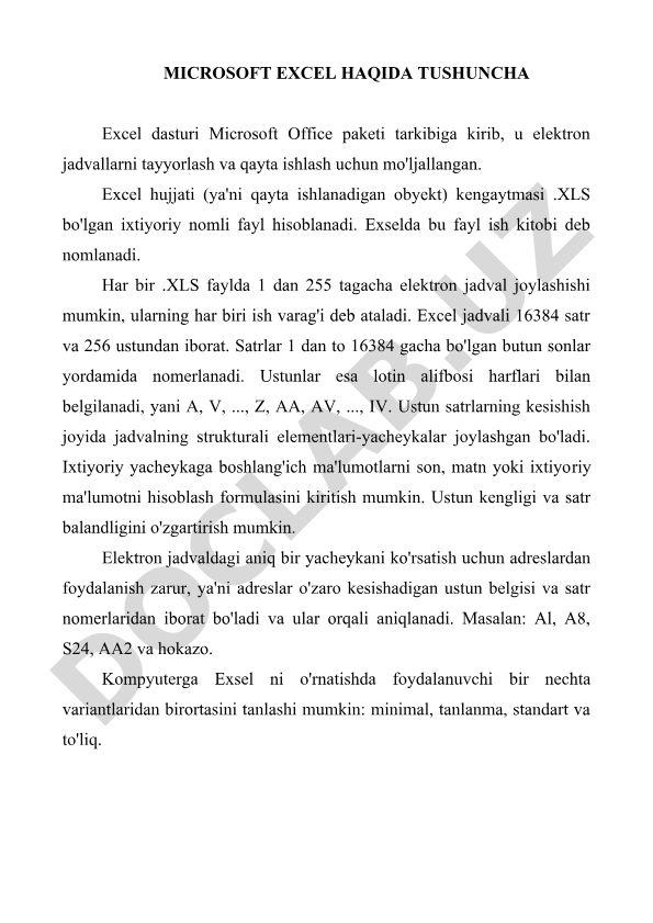Microsoft Excel dasturi va uning imkoniyatlari