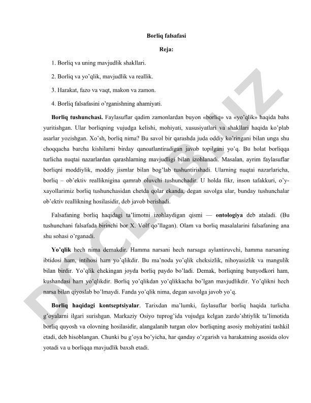 Borliq falsafasi va ontologiya