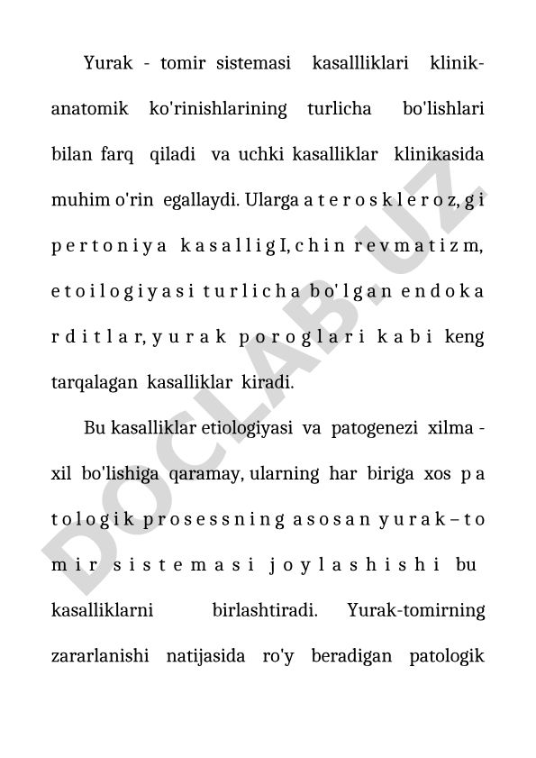 Yurak-tomir sistemasi kasalliklari klinik-anatomik ko'rinishlari
