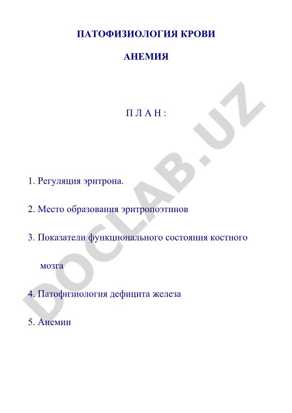 Патология крови и анемии: регуляция эритрона и дефицит железа