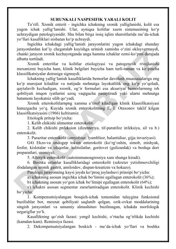 Surunkali nospesifik yarali kolit ta'rifi