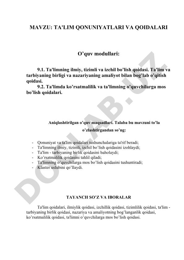 Ta'lim qonuniyatlari va qoidalari