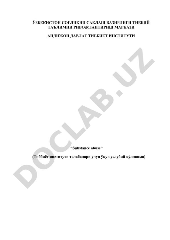 Substance abuse (Chronic alcoholism and other drug abuse)