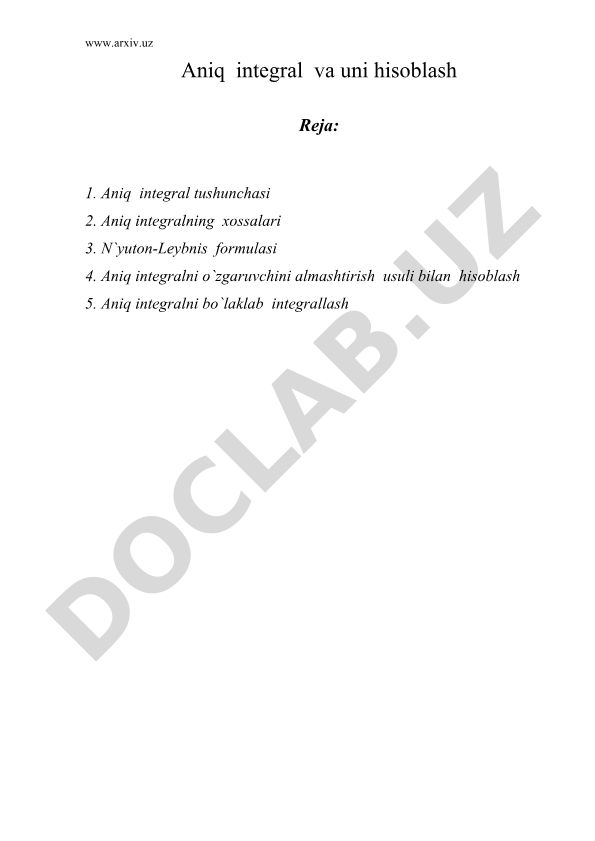 Aniq integral va uni hisoblash