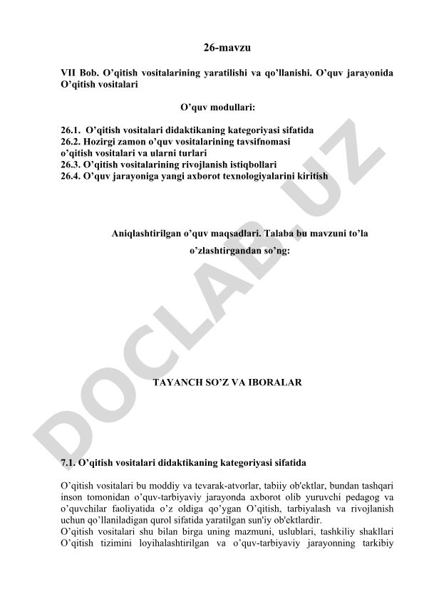 O'qitish vositalarining yaratilishi, qo'llanishi va rivojlanish istiqbollari