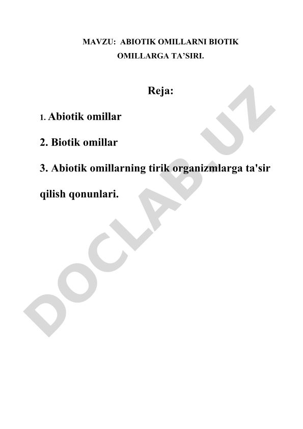 Abiotik omillarni biotik omillarga ta'siri