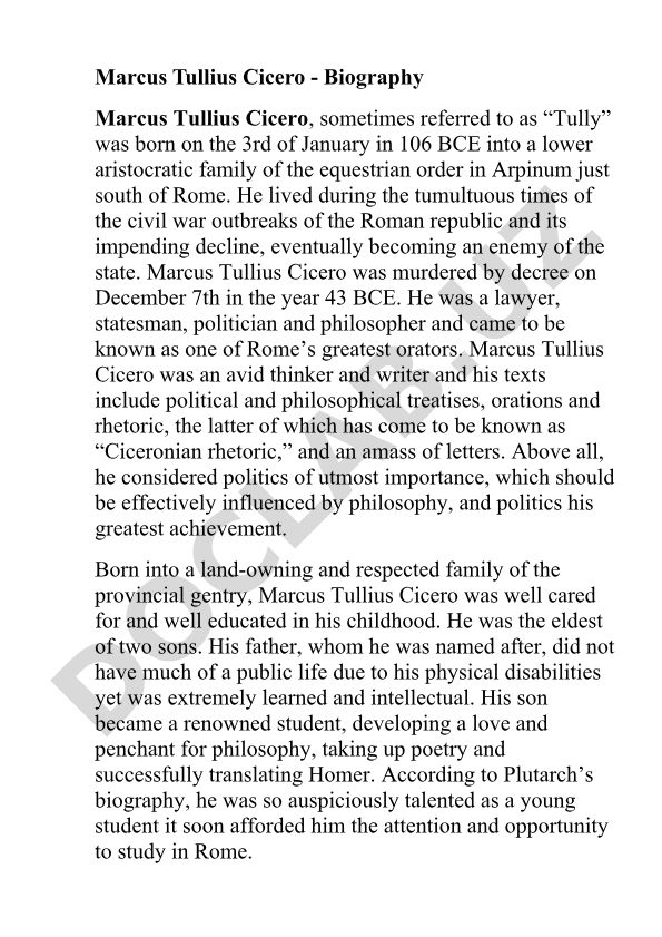 Marcus Tullius Cicero biography and political philosophy