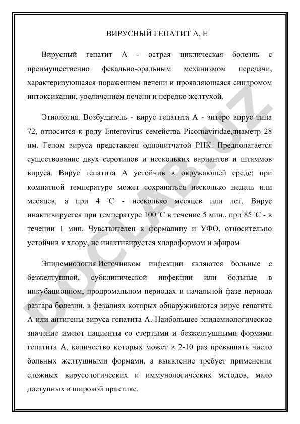 Вирусный гепатит А и Е: этиология, эпидемиология и клинические проявления