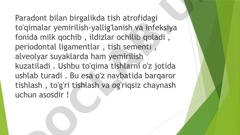 Paradontit davolashda biopreparatlar va reabilitatsiya