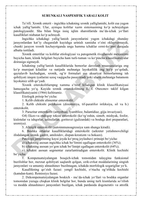 Surunkali nospesifik yarali kolit ta'rifi