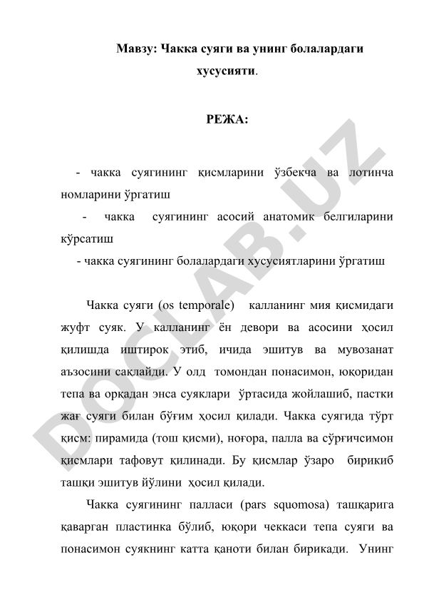 Чакка суяги ва унинг болалардаги хусусияти
