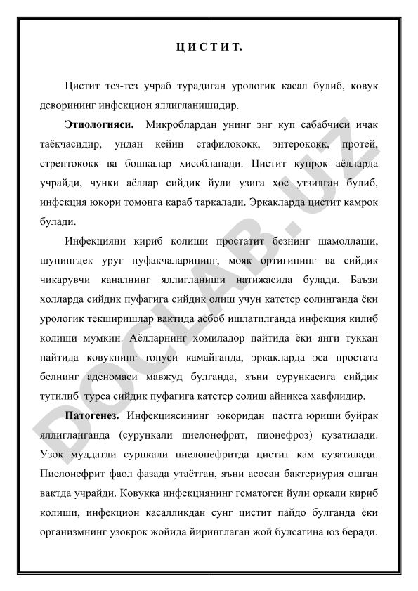 Цистит: этиология, патогенез и особенности у разных полов