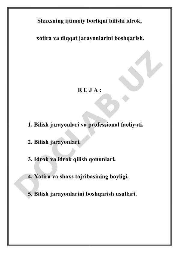Bilish jarayonlari va professional faoliyat