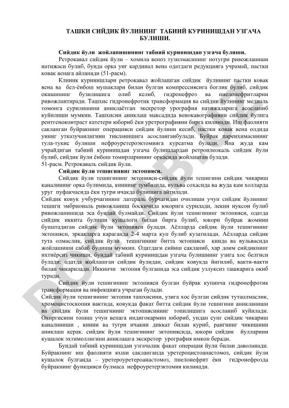 Ташки сийдик йўлининг табиий кўринишдан ўзгача бўлиши
