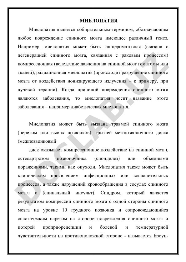 Миелопатия: причины, виды и клинические проявления