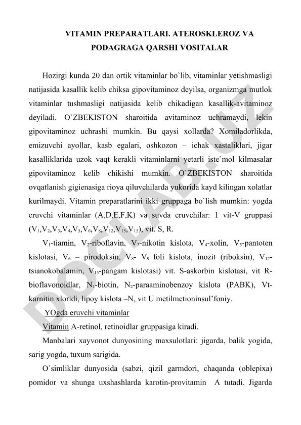 Vitamin preparatlari va aterosklerozga qarshi vositalar