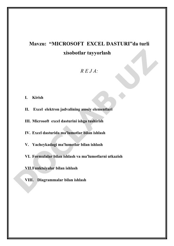 MICROSOFT EXCEL DASTURIda turli xisobotlar tayyorlash