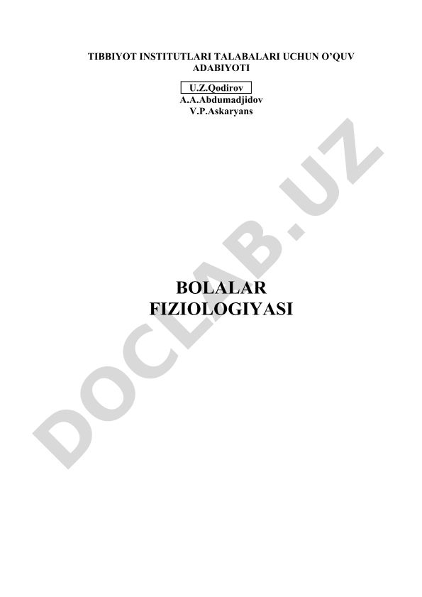 Bolalar fiziologiyasi o'quv qo'llanmasi
