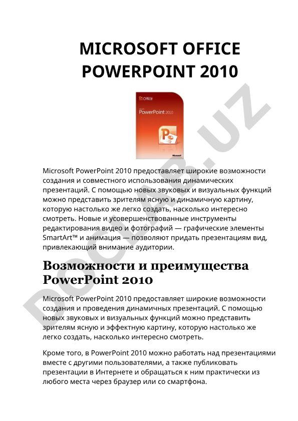 Microsoft PowerPoint 2010 imkoniyatlari va afzalliklari