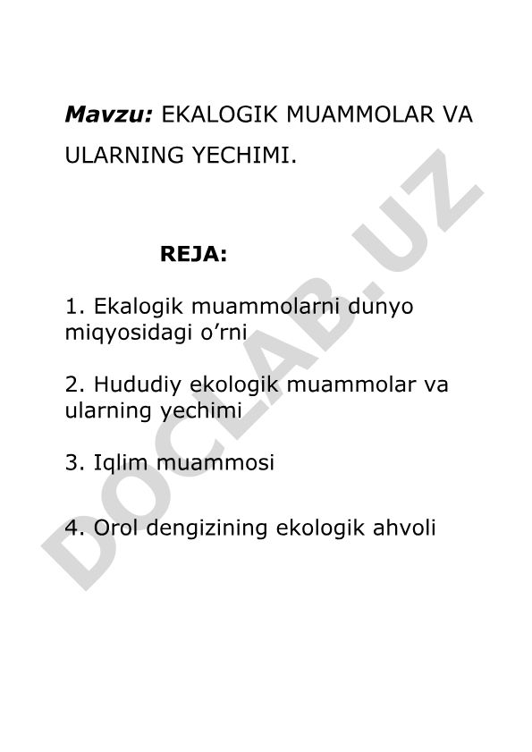 Ekologik muammolar va ularning yechimi