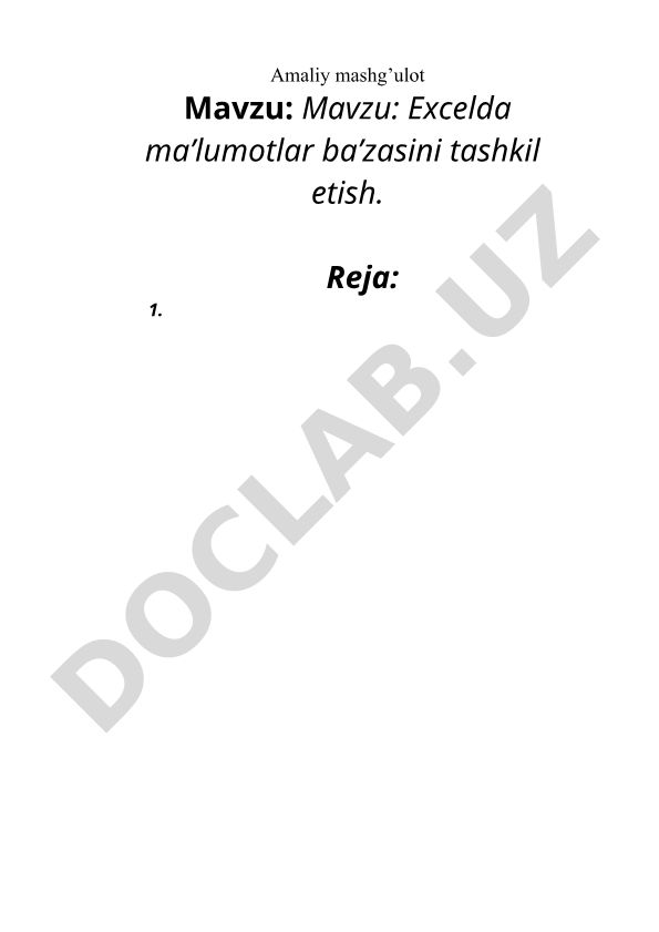 Excelda ma'lumotlar ba'zasini tashkil etish