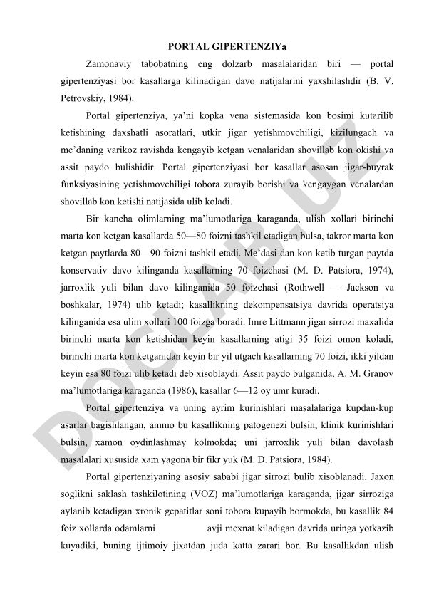 Portal gipertenziya va uning davolash natijalari