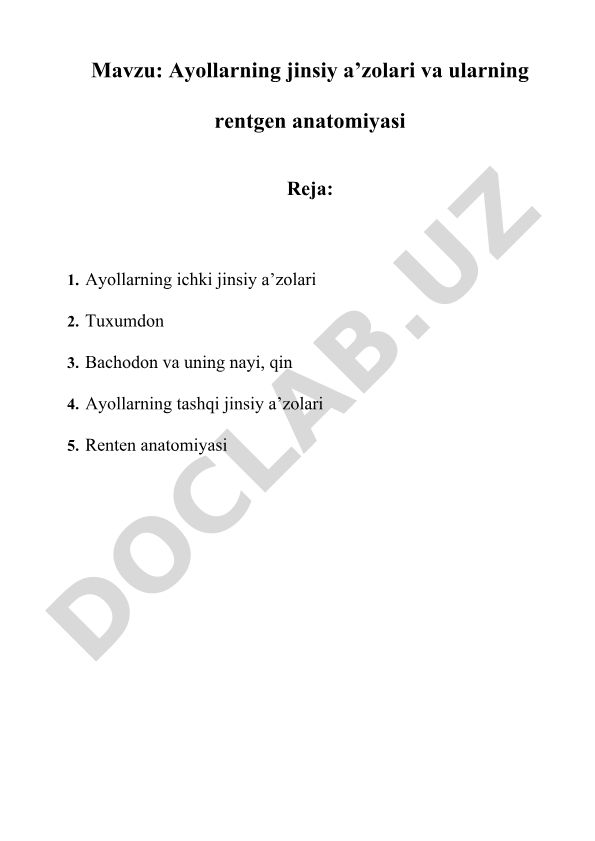 Ayollarning jinsiy a'zolari va ularning rentgen anatomiyasi