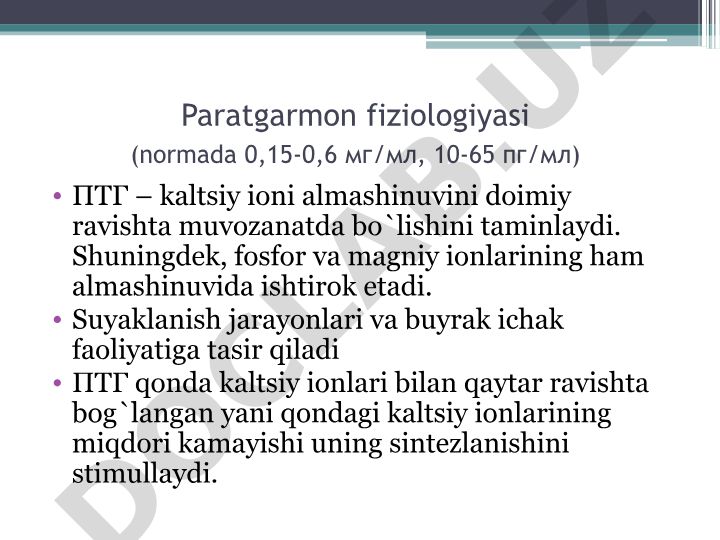 Paratgarmon fiziologiyasi va giperparatireoz