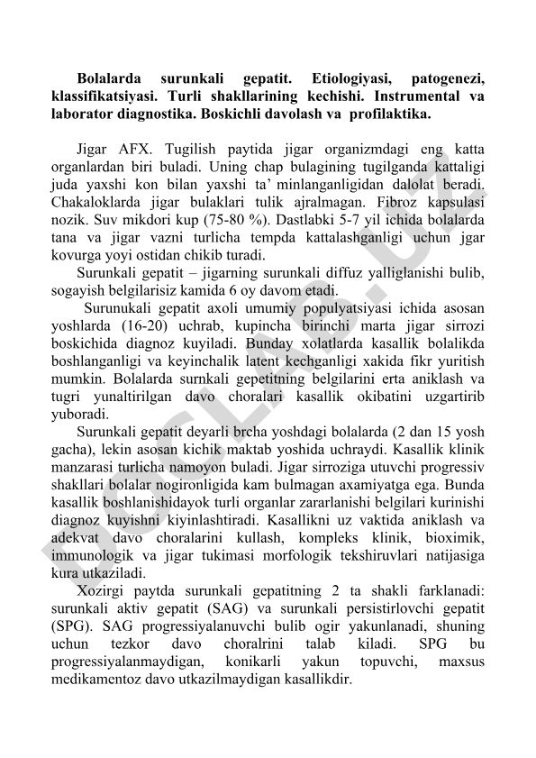 Bolalarda surunkali gepatit: etiologiya, patogenez, diagnostika va davolash