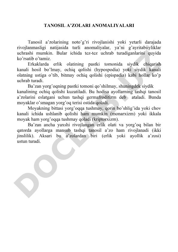 Tanosil a'zolari anomaliyalari va ikkijinslilik