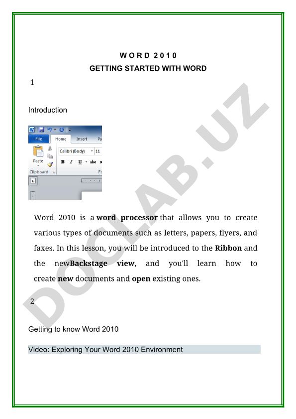Word 2010 dasturi bilan ishlashni boshlash