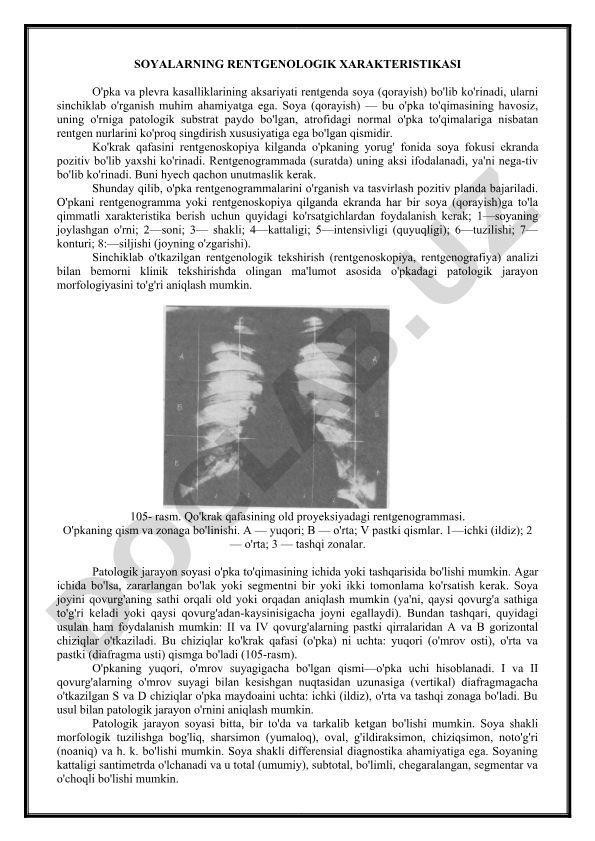 O'pka va plevra kasalliklarida soyalarning rentgenologik xarakteristikasi