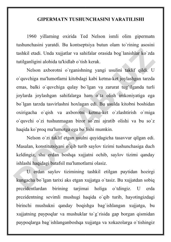 Gipermatn tushunchasining yaratilishi va rivojlanishi