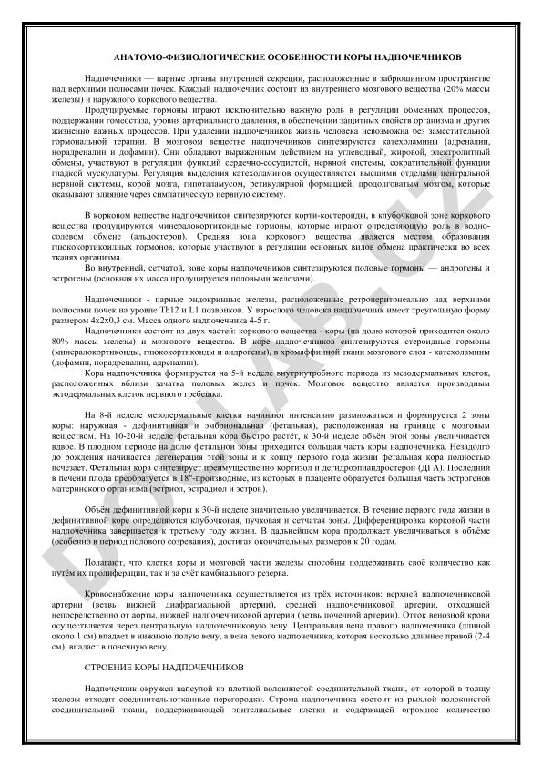 Анатомо-физиологические особенности коры надпочечников