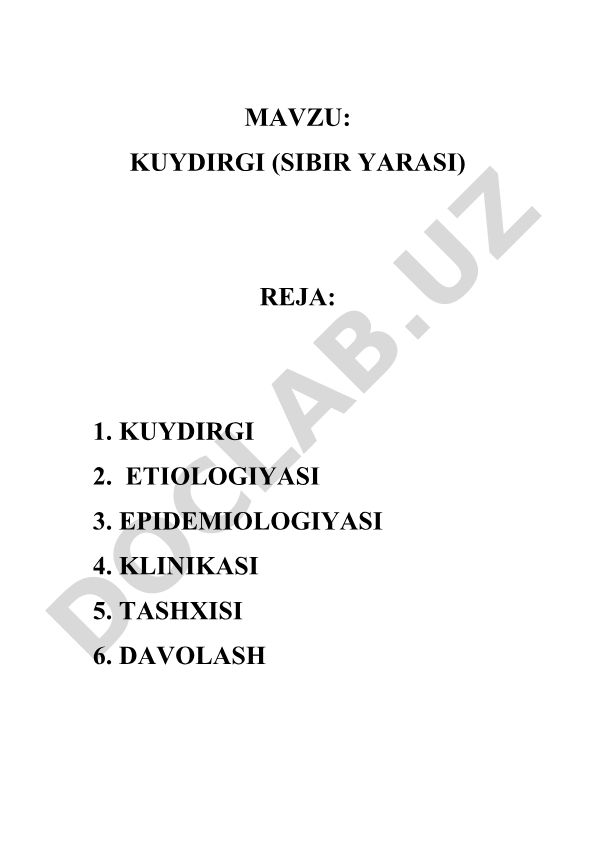 Kuydirgi (Sibir yarasi) kasalligi