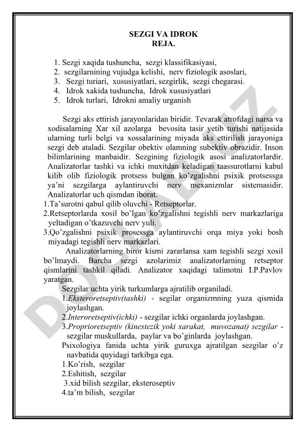 Sezgi va idrok haqida tushuncha, turlari va xususiyatlari